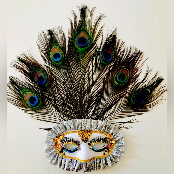 Eye mask costume Carnevale,Masquerade Embellished eye mask feathers Madi Gras OS - Picture 12 of 13